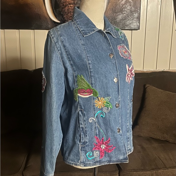 Bleu Bayou • Vintage • Medium • Blue • Denim Jacket • Floral & Hummingbird • New - Picture 4 of 15